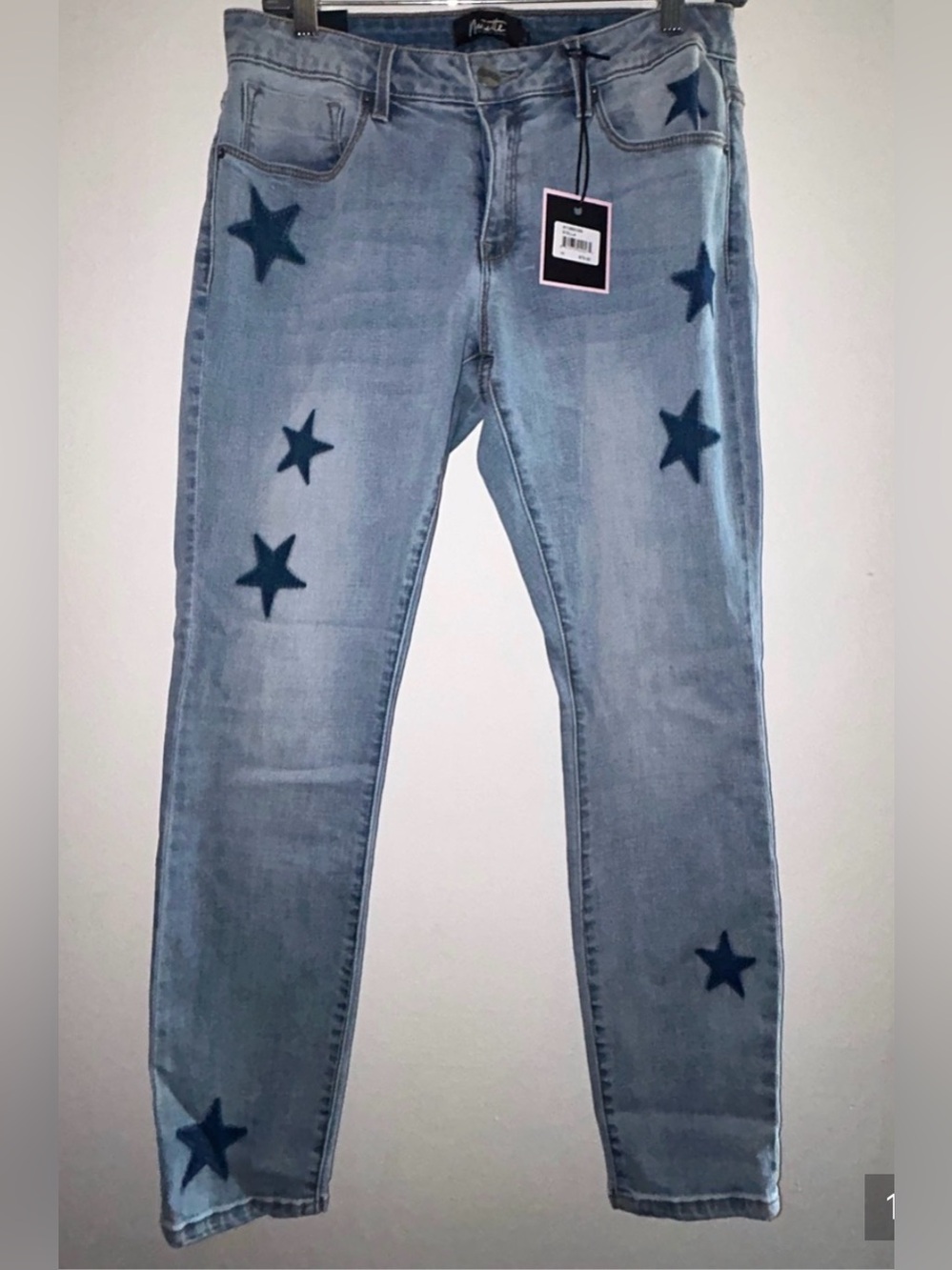 Nanette Lepore Light Blue Skinny Jeans with Navy Star Accents
